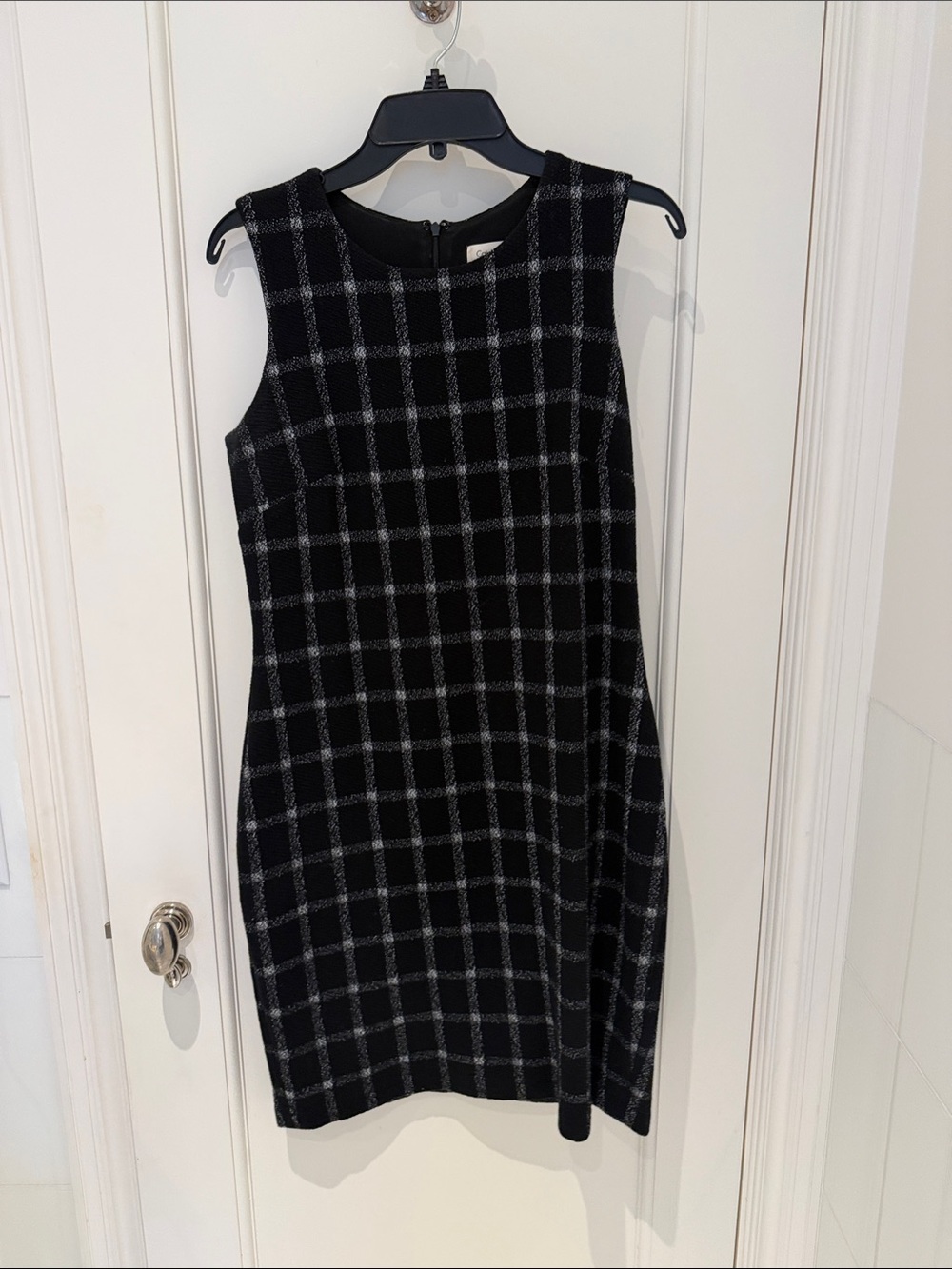 Calvin Klein Black and Gray Windowpane Sheath Dress